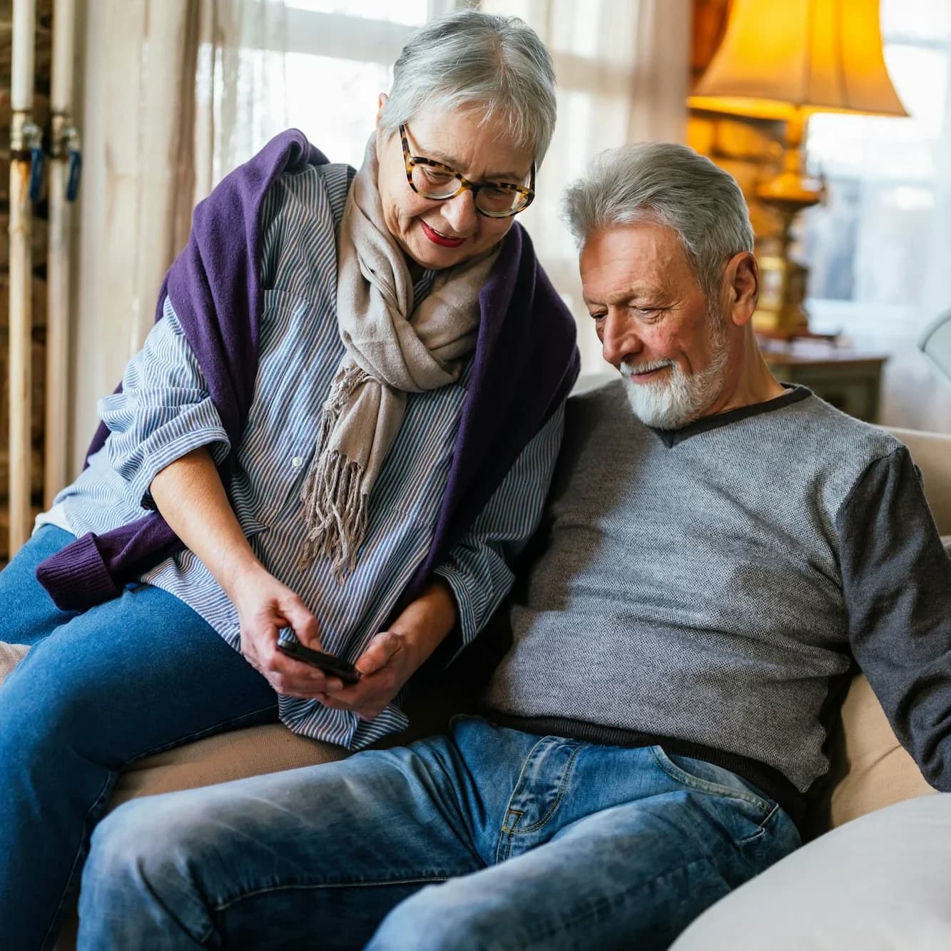 Loving older couple in a nursing home together